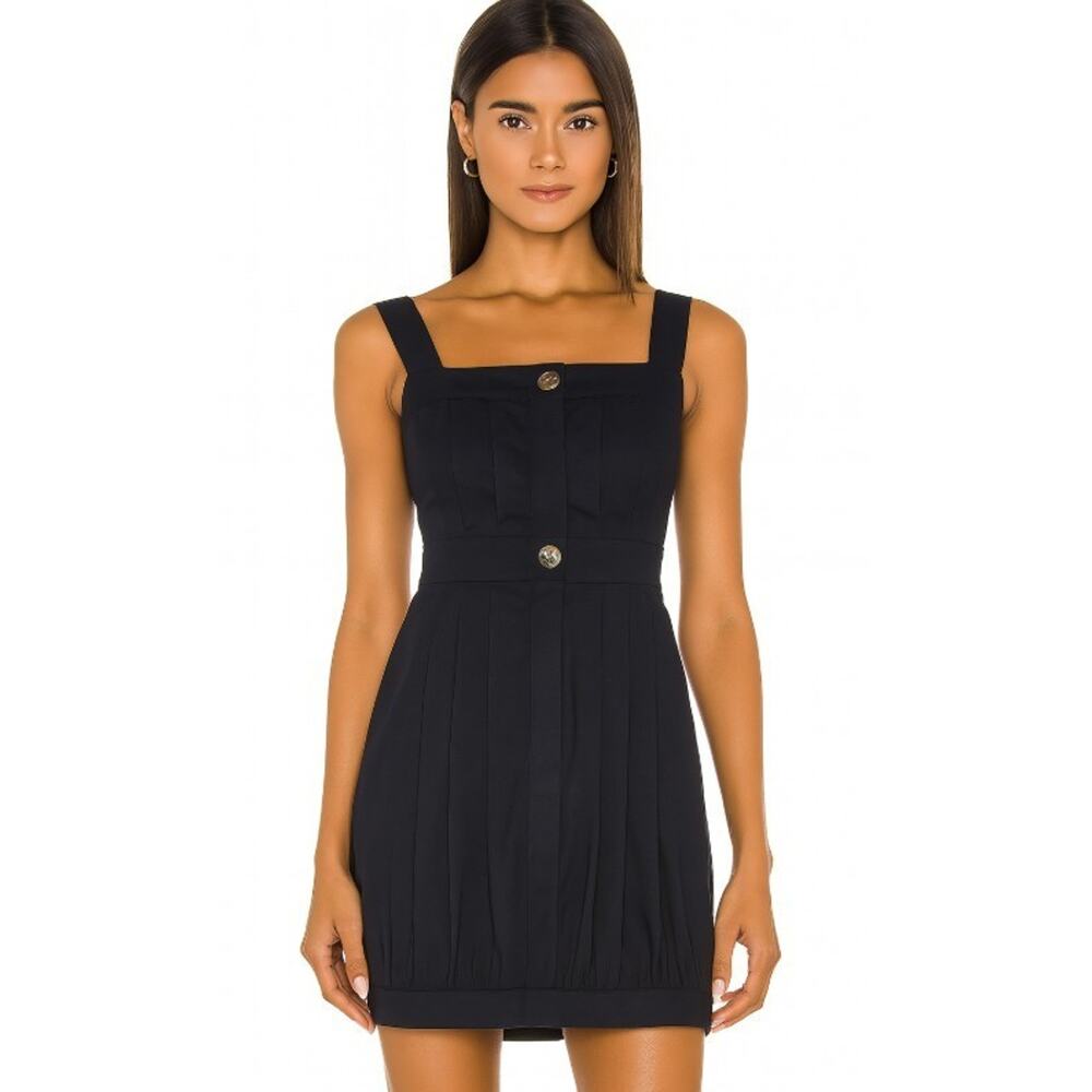 Theory 6 Dress Black Cottom Squareneck Mini Sleeveless Button Front Pleated